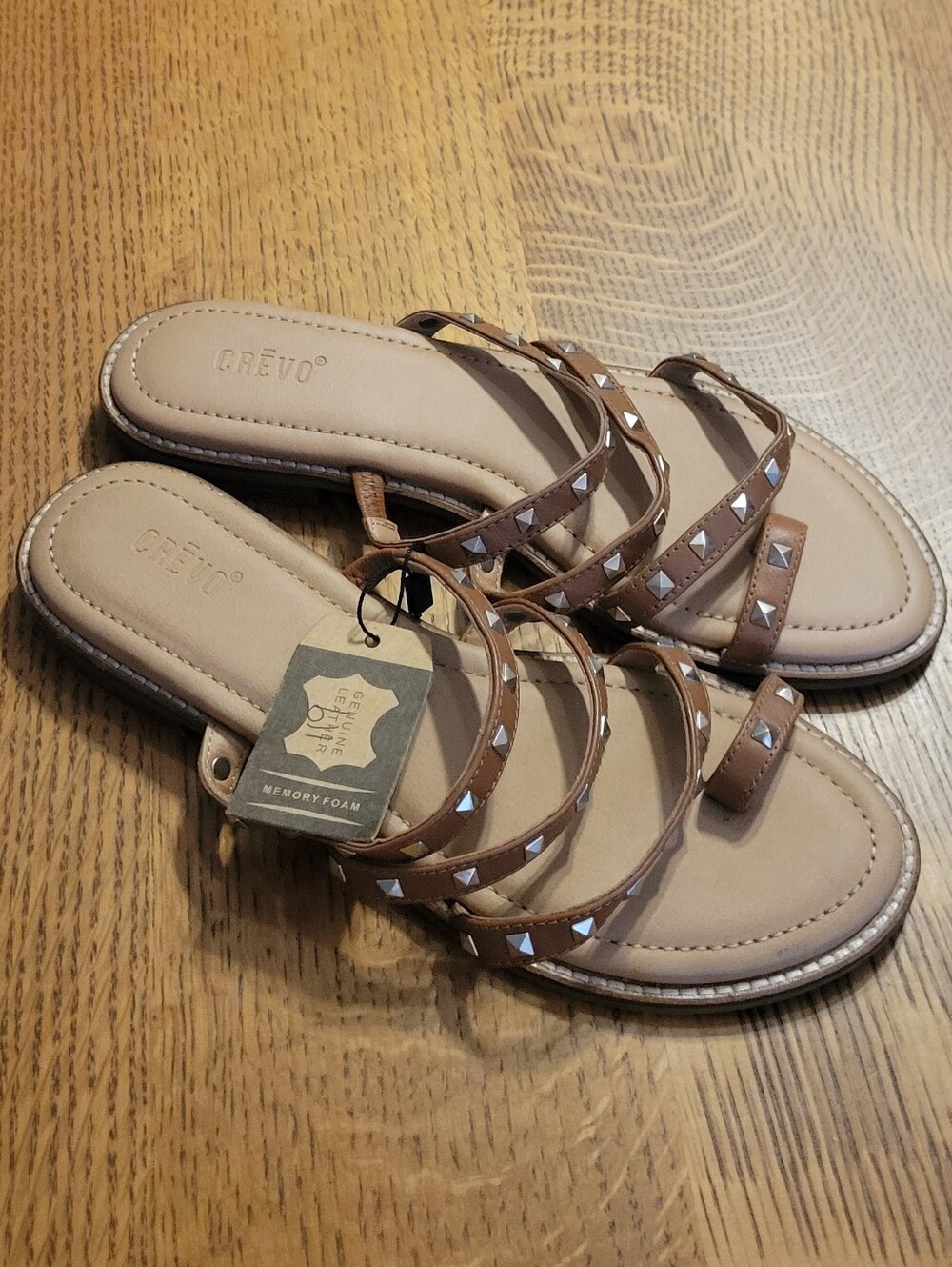 Crevo Studded Leather Strappy Sandals - chestnut tan